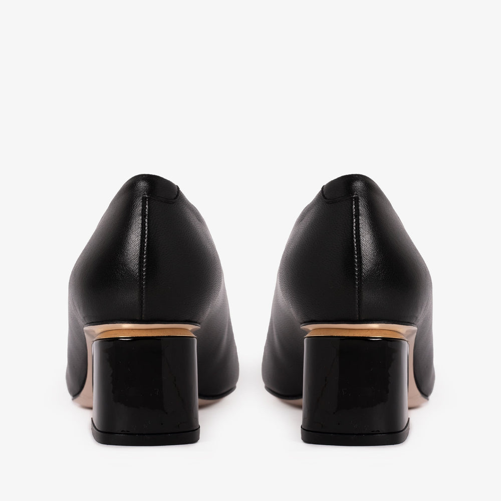 The Diva Black Leather Cap Toe Block Heel Pump Shoe - Vinci Leather