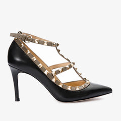 The Lulka Black Spike Leather Pump Shoe - Vinci Leather