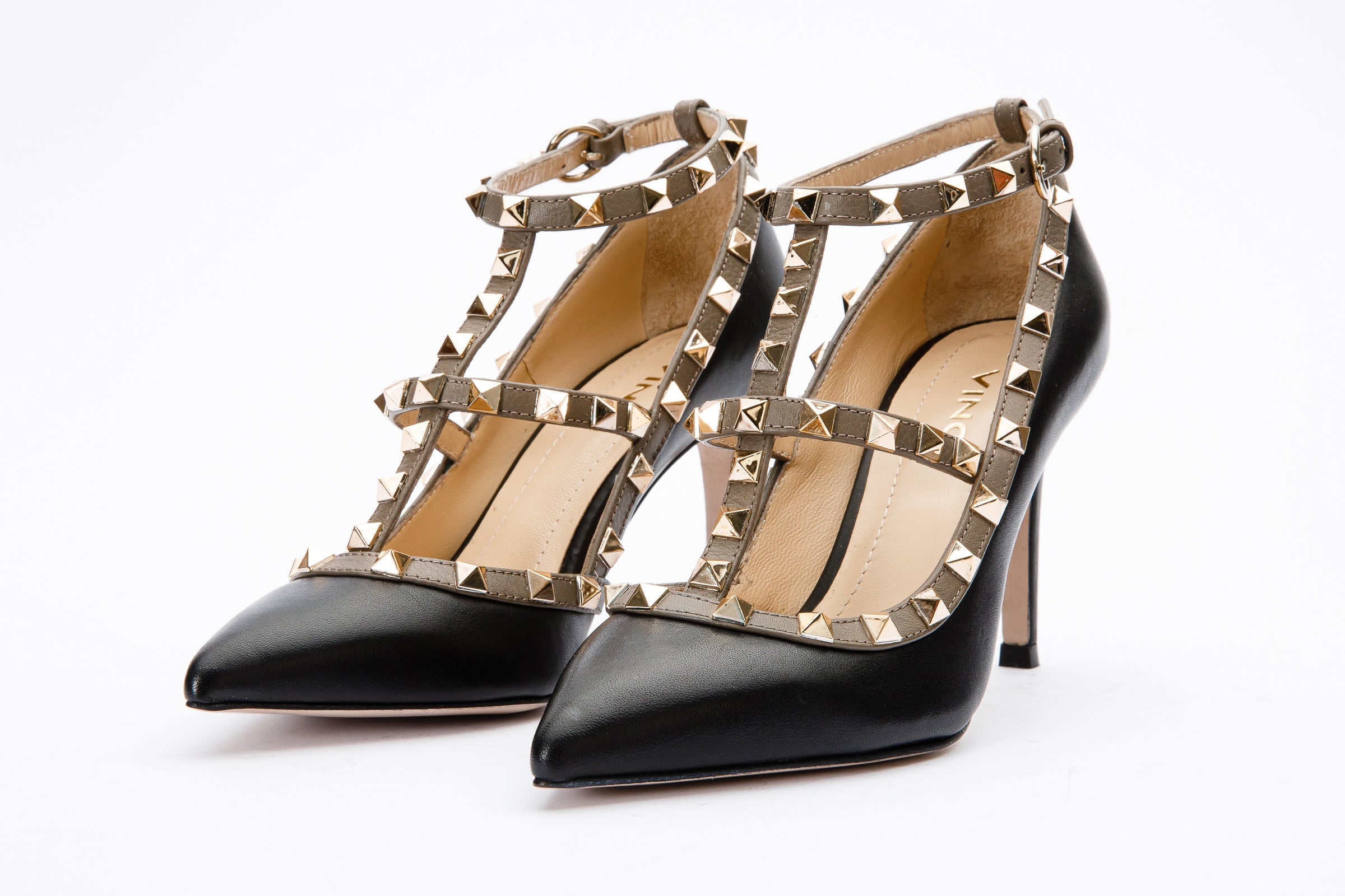 The Lulka Black Spike Leather Pump Shoe - Vinci Leather