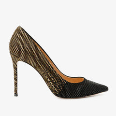 The Bago Black Gold Glitter Leather Pump Shoe - Vinci Leather