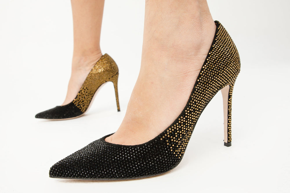 The Bago Black Gold Glitter Leather Pump Shoe - Vinci Leather