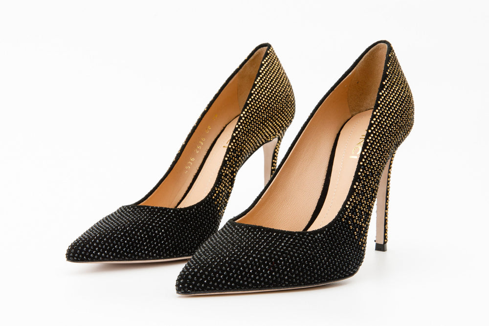 The Bago Black Gold Glitter Leather Pump Shoe - Vinci Leather