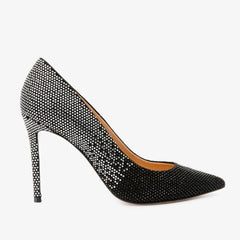 The Bago Black Silver Glitter Leather Pump Shoe - Vinci Leather