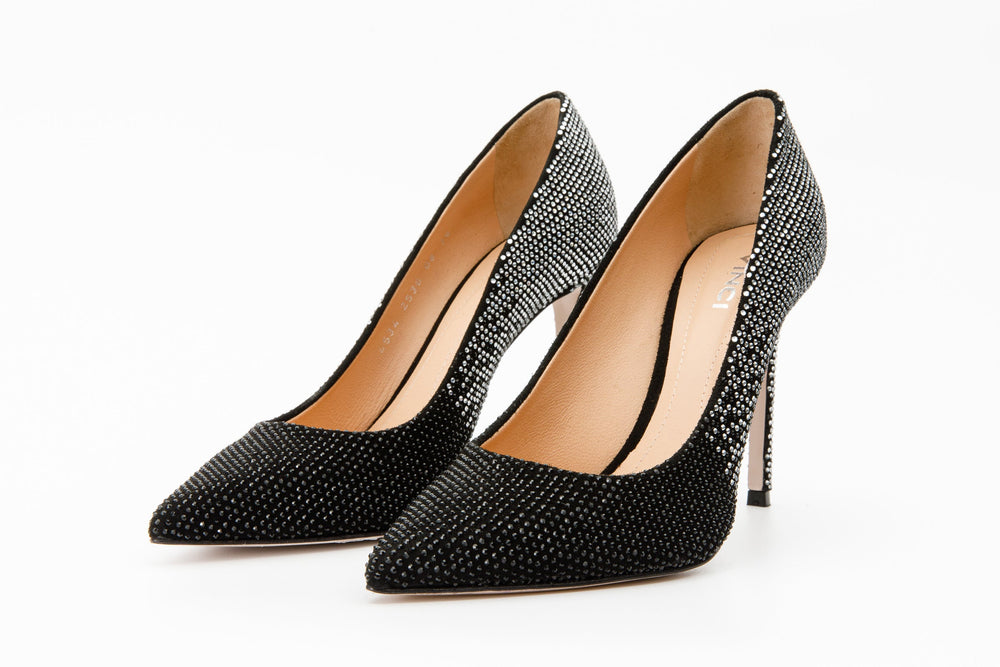 The Bago Black Silver Glitter Leather Pump Shoe - Vinci Leather