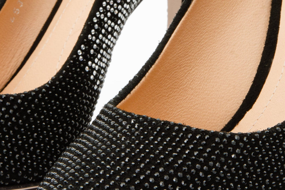The Bago Black Silver Glitter Leather Pump Shoe - Vinci Leather