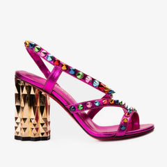 The Caris Fuchsia Block Heel Spike Leather Sandal Final Sale! - Vinci Leather