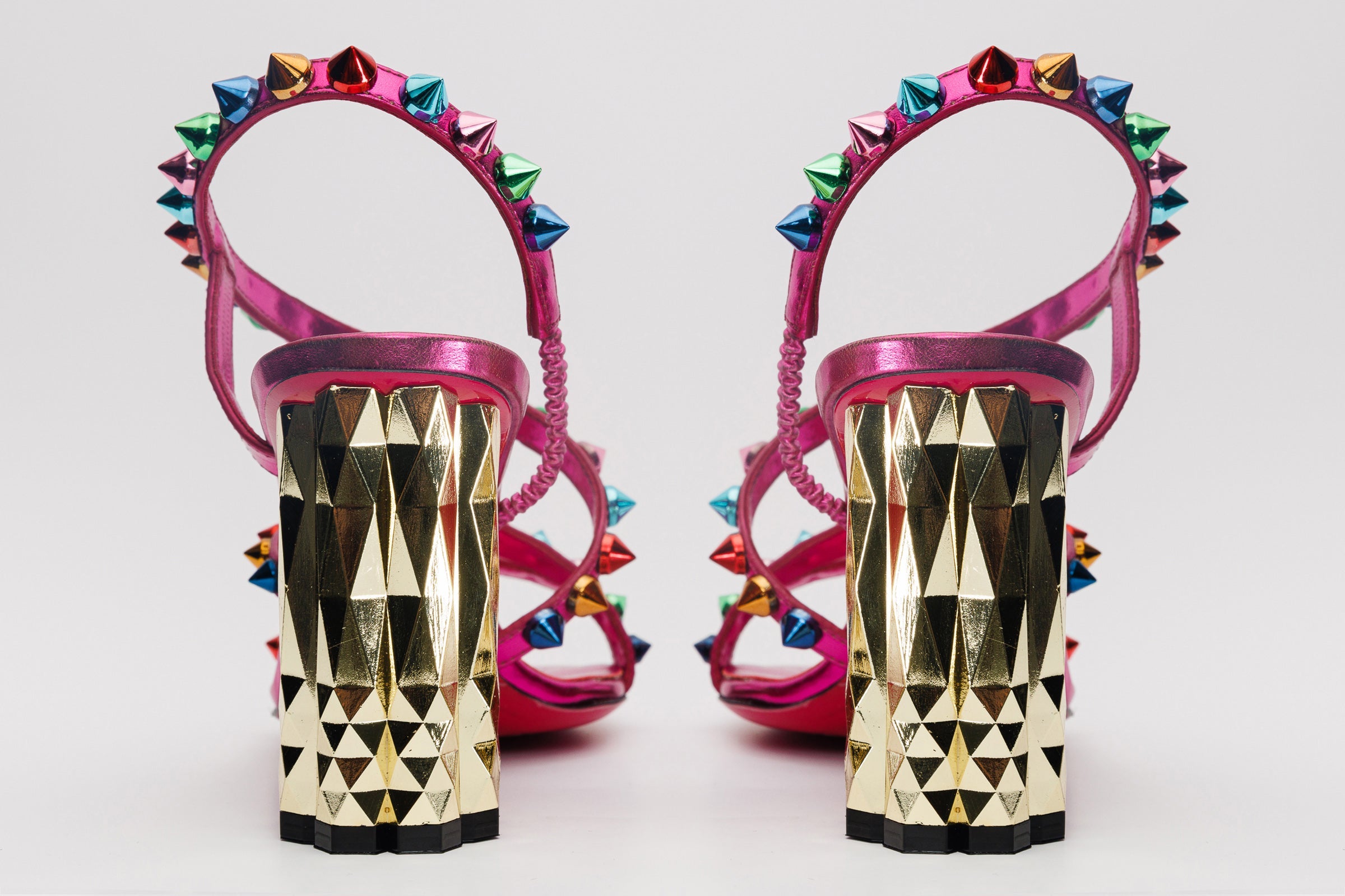 The Caris Fuchsia Block Heel Spike Leather Sandal Final Sale! - Vinci Leather