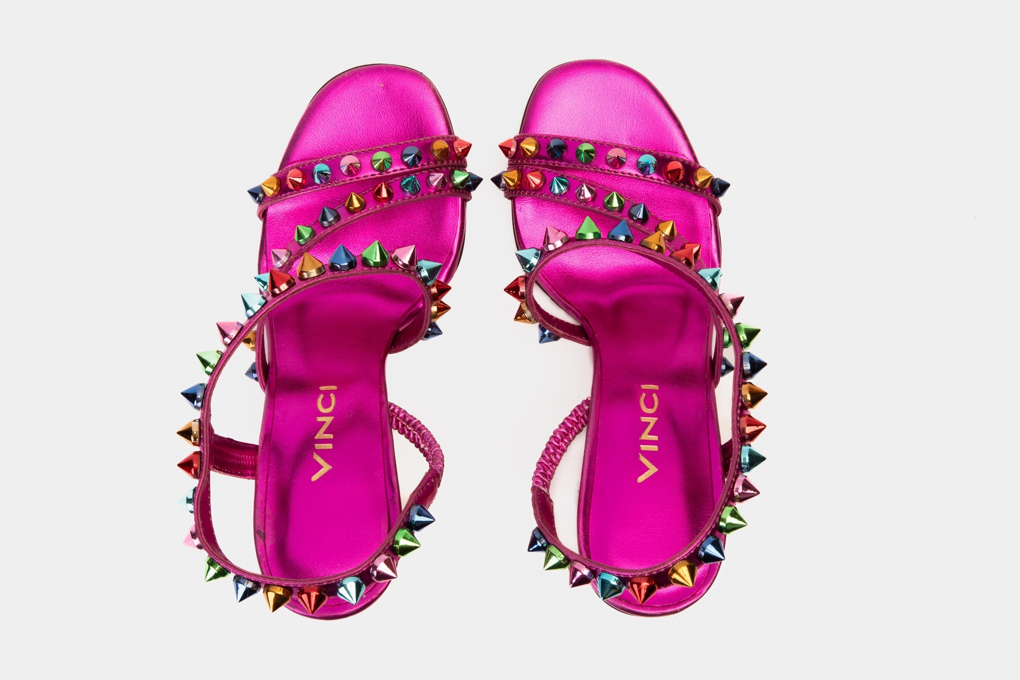 The Caris Fuchsia Block Heel Spike Leather Sandal Final Sale! - Vinci Leather