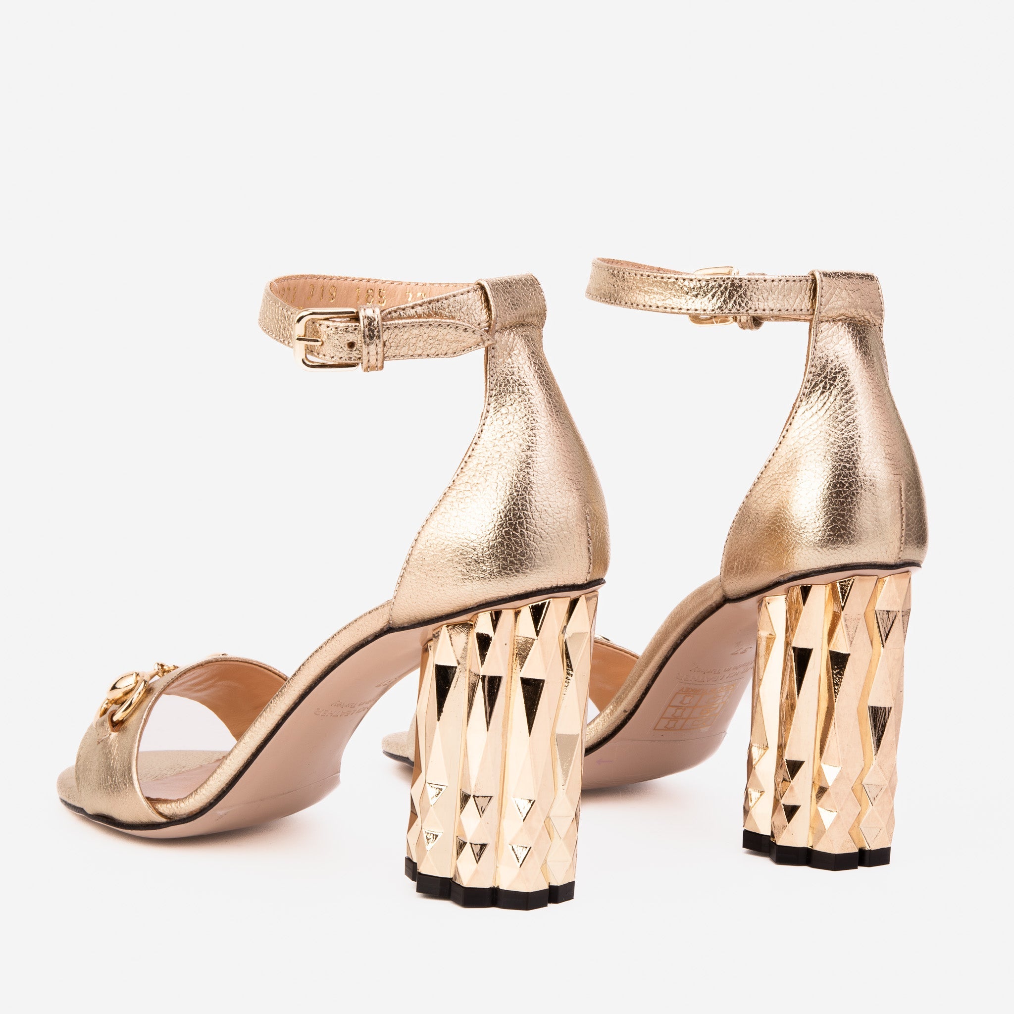 The Avlonya Block Heel Gold Leather Ankle Strap Sandal - Vinci Leather