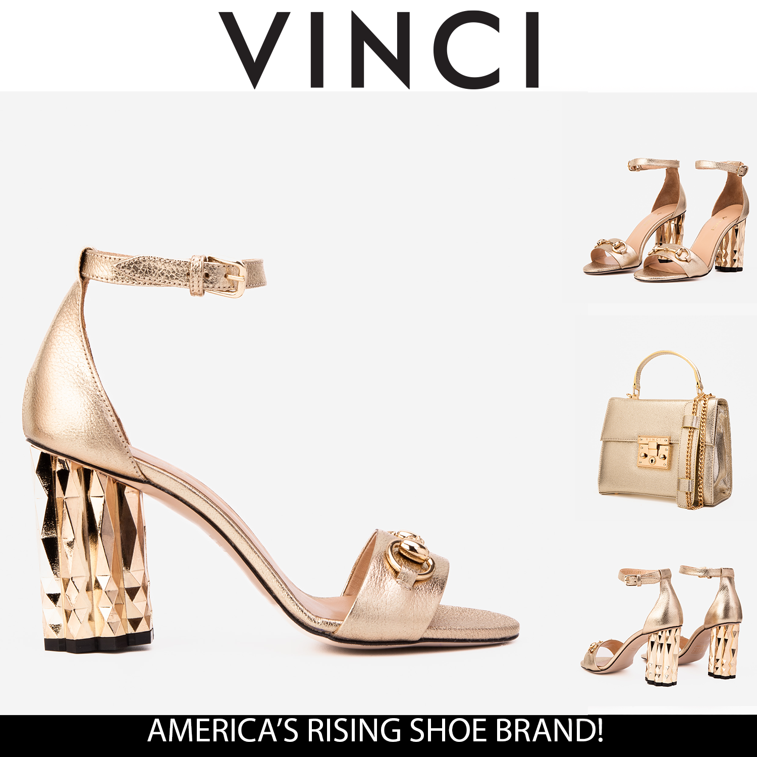 The Avlonya Block Heel Gold Leather Ankle Strap Sandal - Vinci Leather