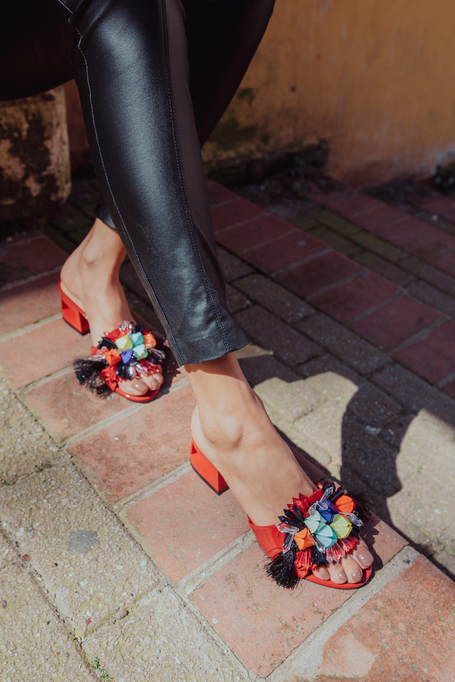 The Vigo Red Leather Block Heel Sandal - Vinci Leather