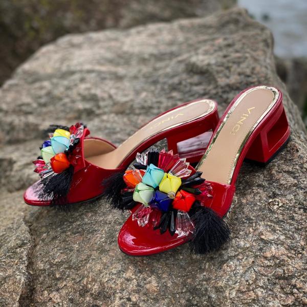 The Vigo Red Leather Block Heel Sandal - Vinci Leather