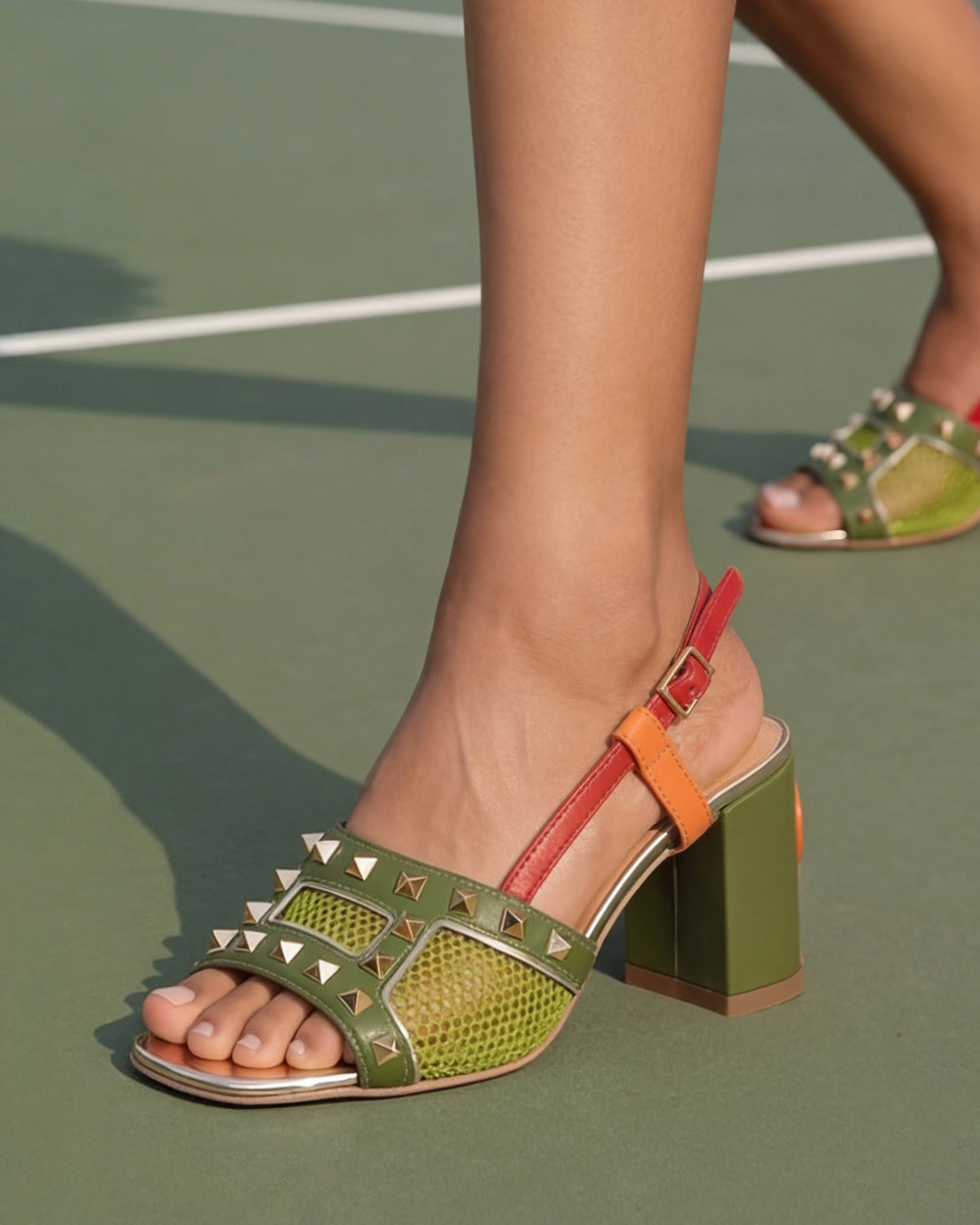 The Linea Green Leather Slingback Sandal - Vinci Leather