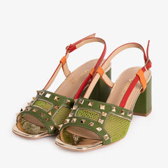 The Linea Green Leather Slingback Sandal - Vinci Leather