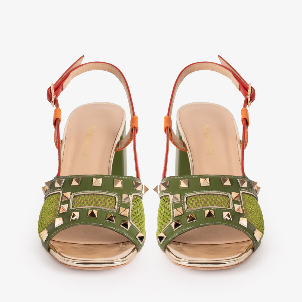 The Linea Green Leather Slingback Sandal - Vinci Leather