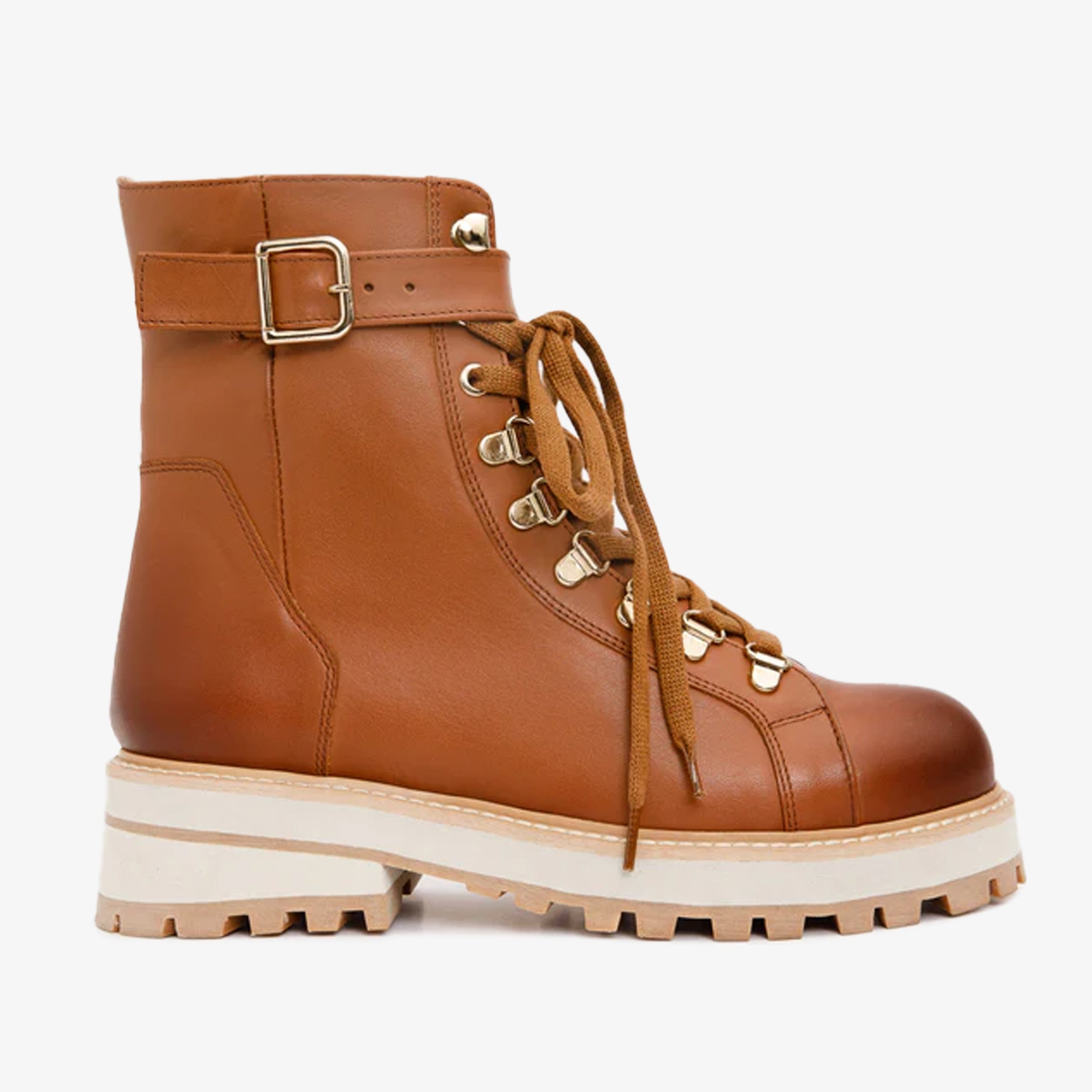 The Belgrano Tan Leather Lace-Up Ankle Boot With a Side Zipper - Vinci Leather