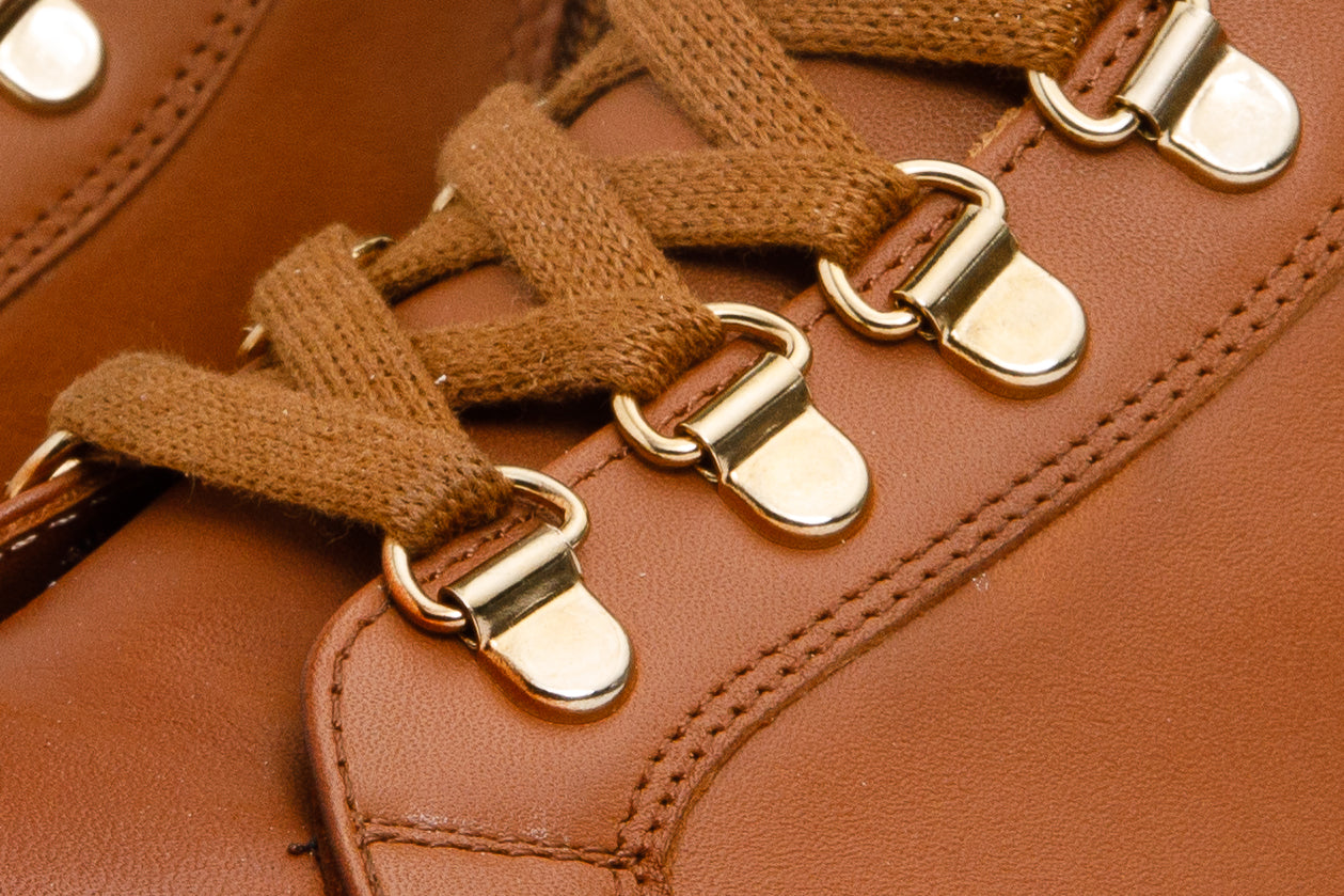The Belgrano Tan Leather Lace-Up Ankle Boot With a Side Zipper - Vinci Leather