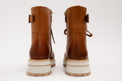 The Belgrano Tan Leather Lace-Up Ankle Boot With a Side Zipper - Vinci Leather