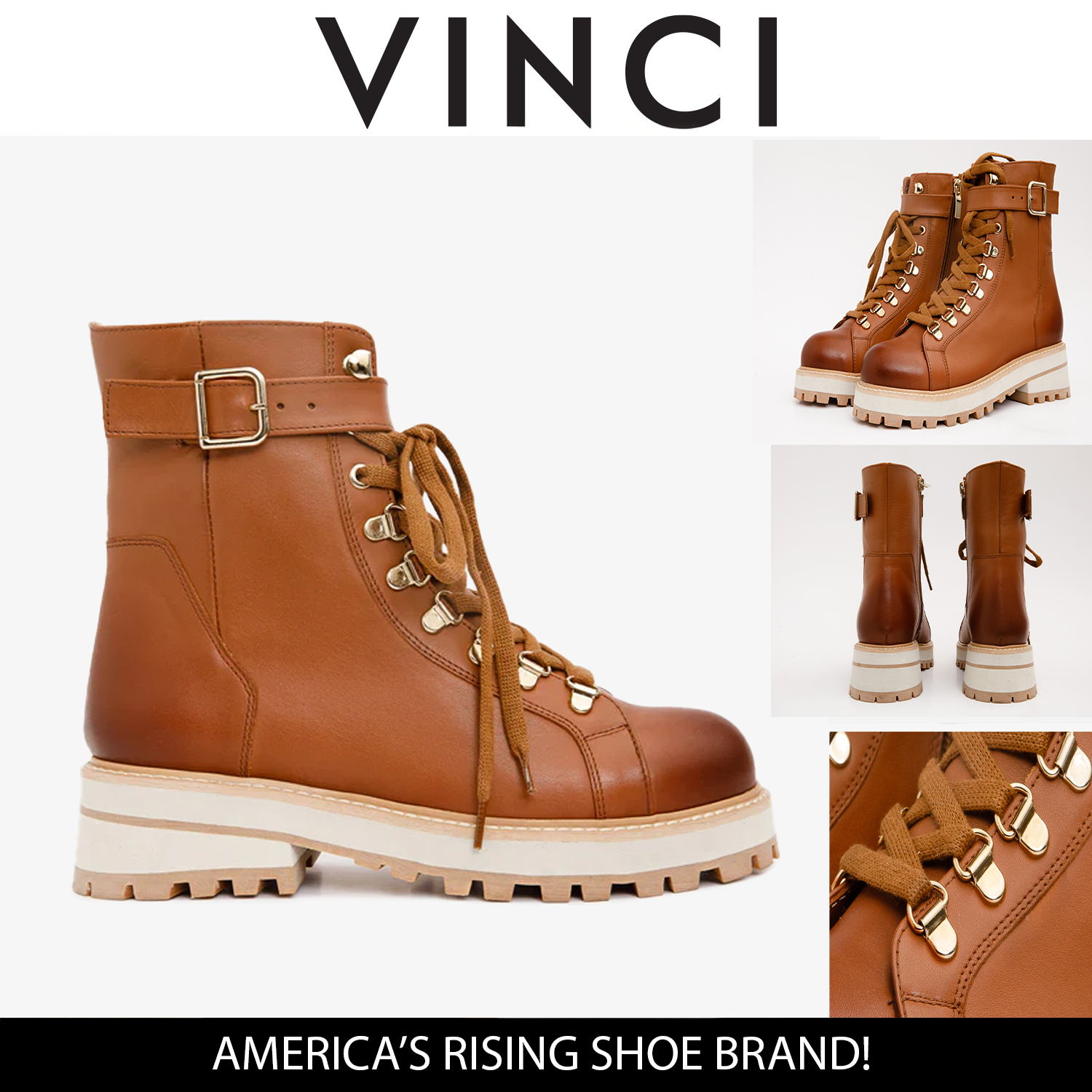 The Belgrano Tan Leather Lace-Up Ankle Boot With a Side Zipper - Vinci Leather