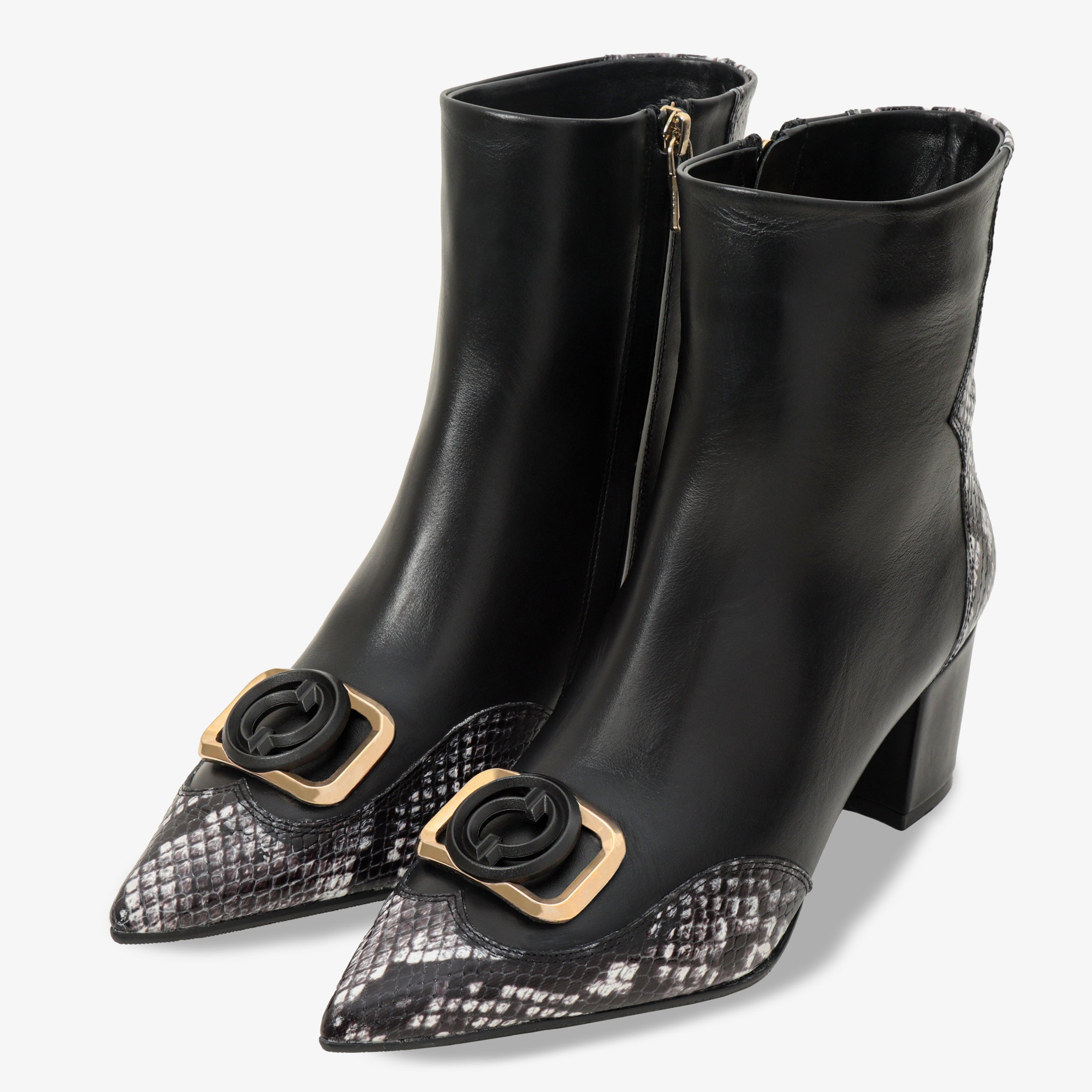 The Gray Black White Leather Block Heel Boot - Vinci Leather