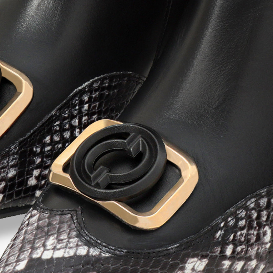 The Gray Black White Leather Block Heel Boot - Vinci Leather