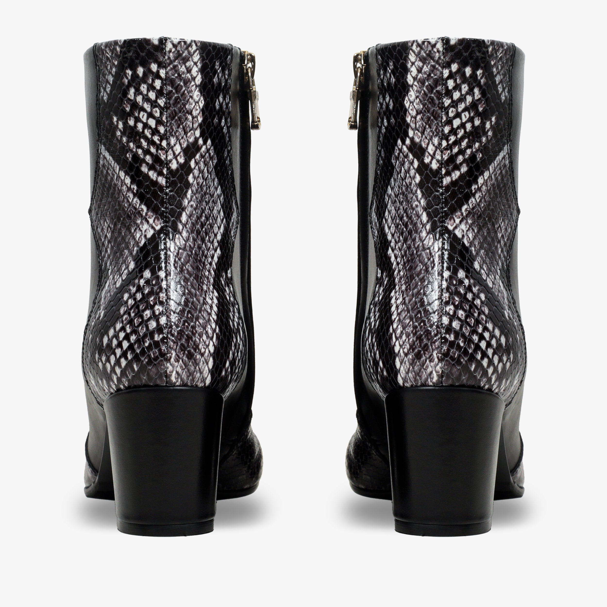 The Gray Black White Leather Block Heel Boot - Vinci Leather