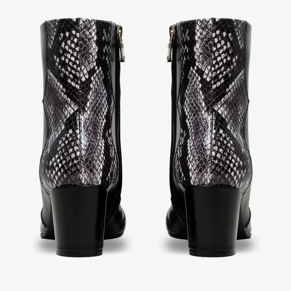 The Gray Black White Leather Block Heel Boot - Vinci Leather