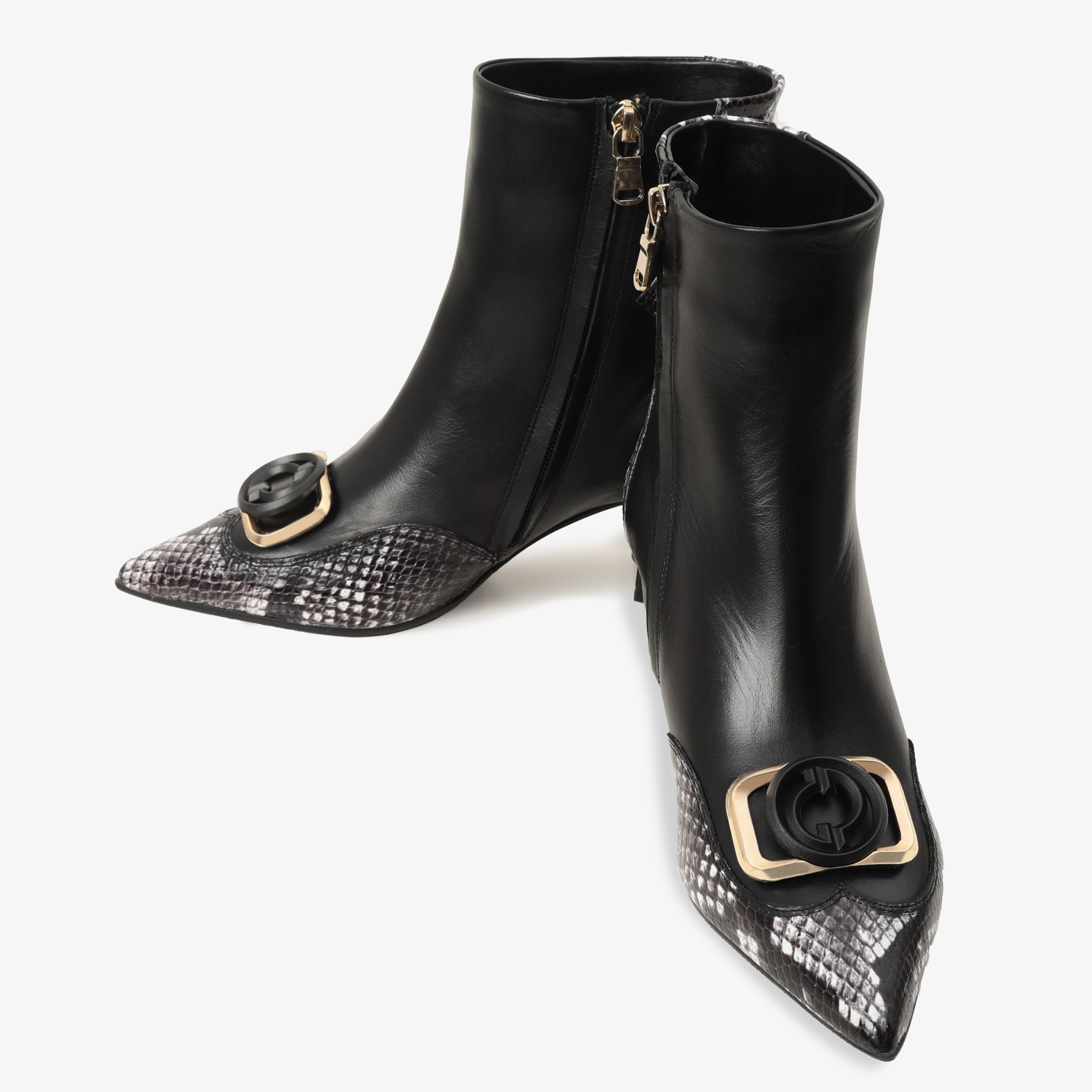 The Gray Black White Leather Block Heel Boot - Vinci Leather
