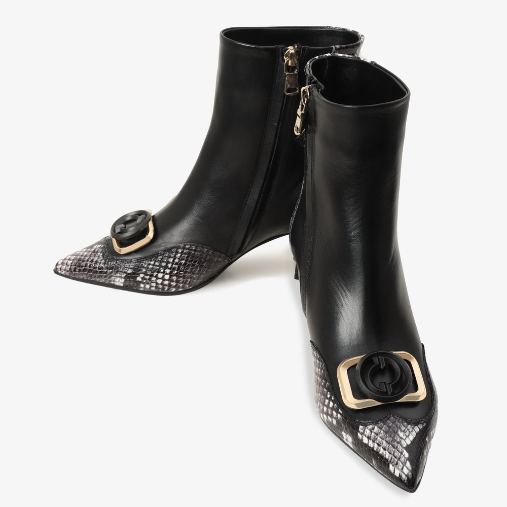 The Gray Black White Leather Block Heel Boot - Vinci Leather