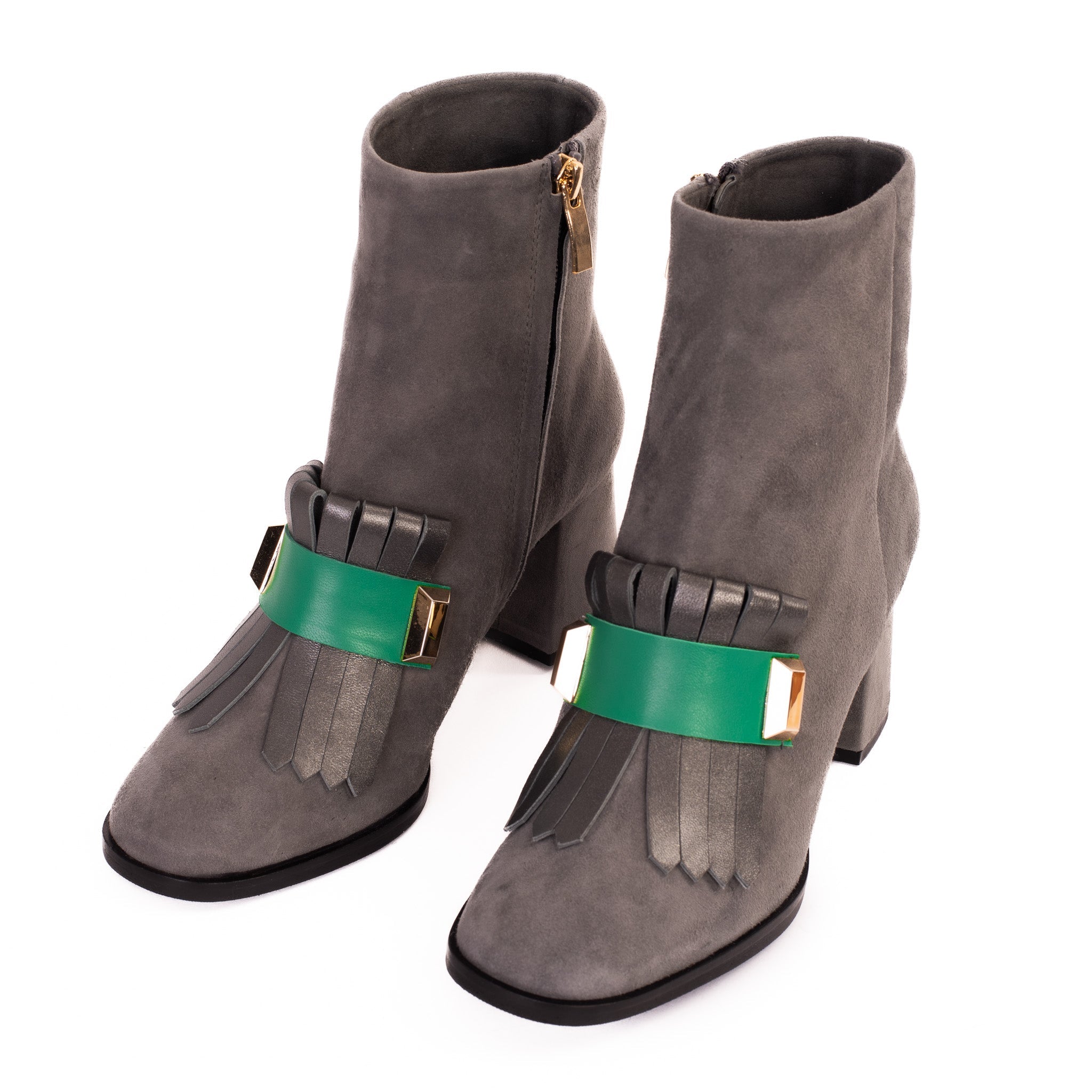 The Luksor Grey Suede Leather Block Heel Boot - Vinci Leather