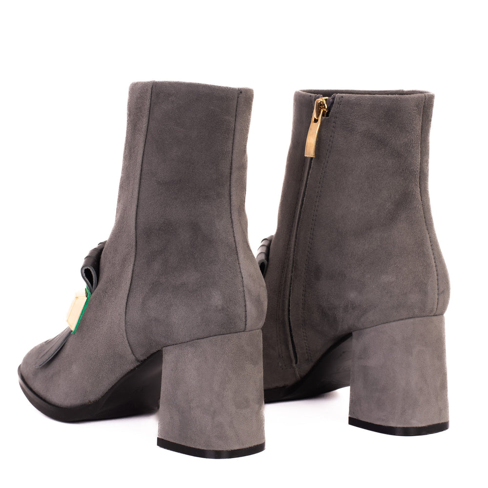 The Luksor Grey Suede Leather Block Heel Boot - Vinci Leather