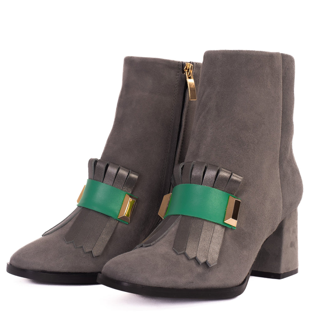 The Luksor Grey Suede Leather Block Heel Boot - Vinci Leather