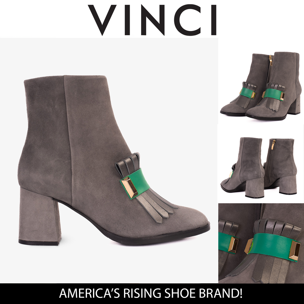 The Luksor Grey Suede Leather Block Heel Boot - Vinci Leather