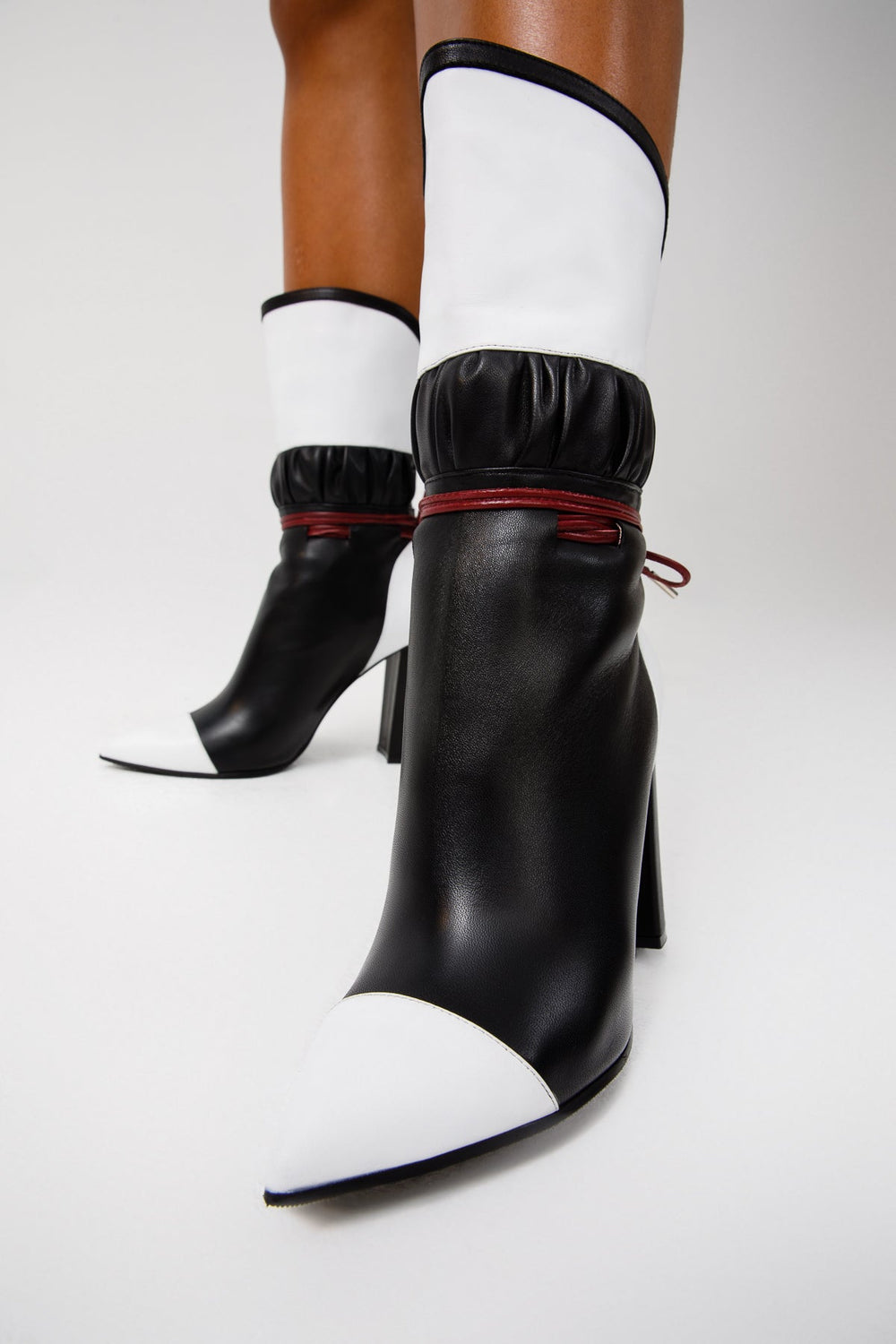 The Lucca Black White Leather Mid Calf High Heel Boot Limited Edition - Vinci Leather