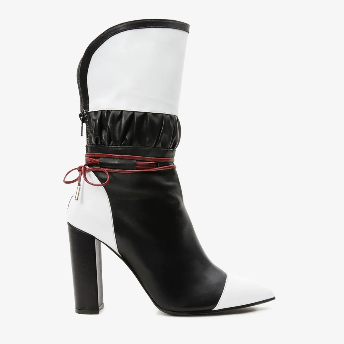 The Lucca Black White Leather Mid Calf High Heel Boot Limited Edition - Vinci Leather