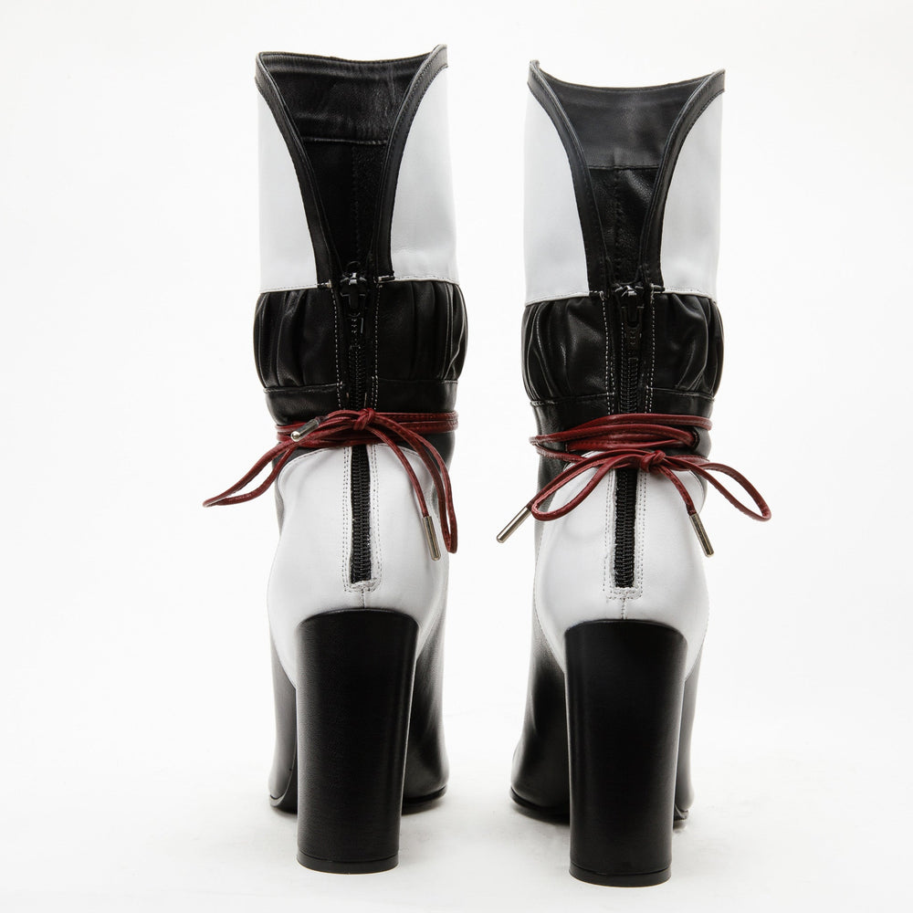 The Lucca Black White Leather Mid Calf High Heel Boot Limited Edition - Vinci Leather