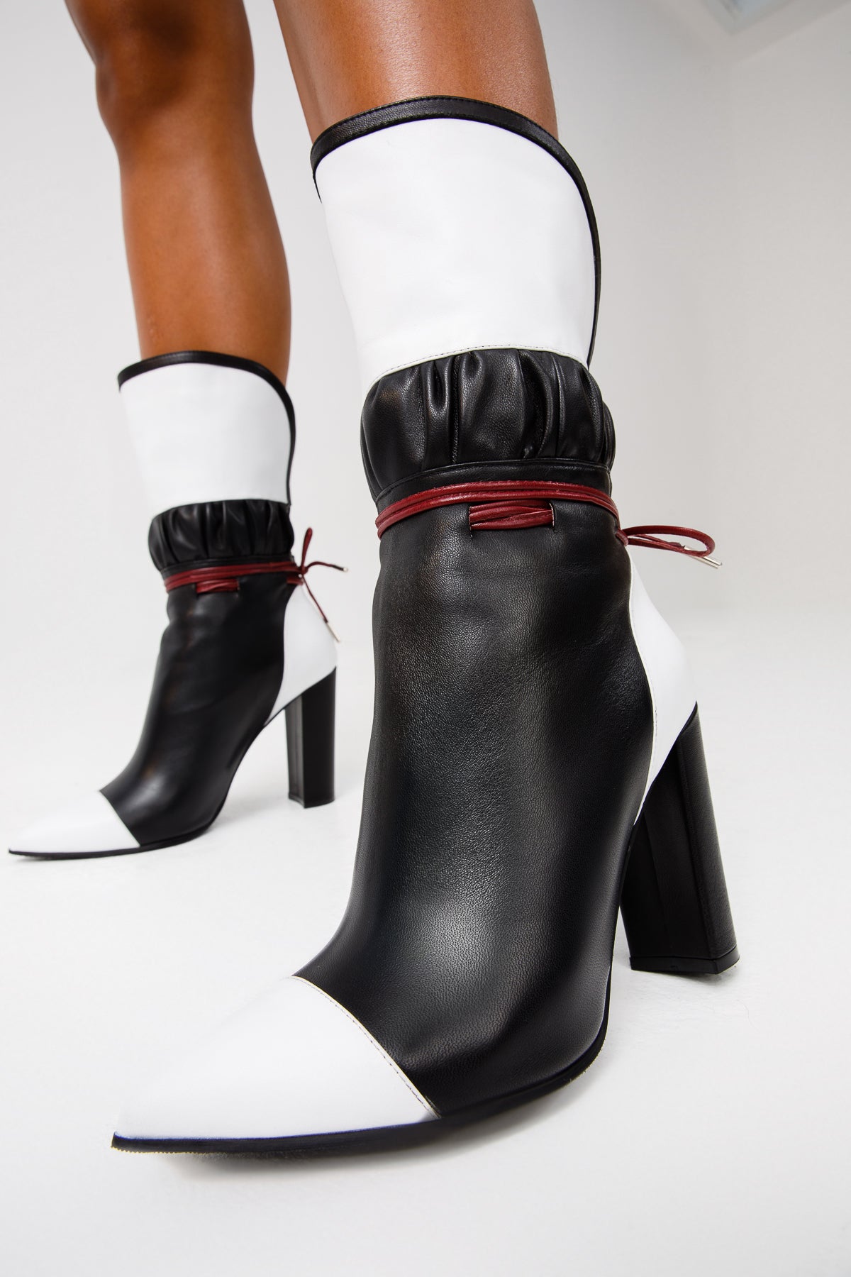 The Lucca Black White Leather Mid Calf High Heel Boot Limited Edition - Vinci Leather