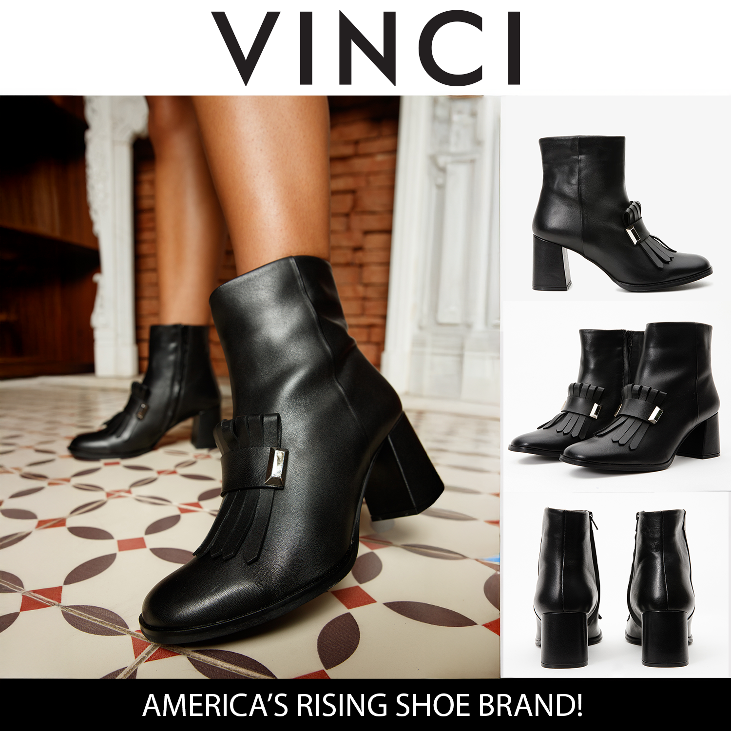 The Luksor Black Leather Block Heel Boot - Vinci Leather