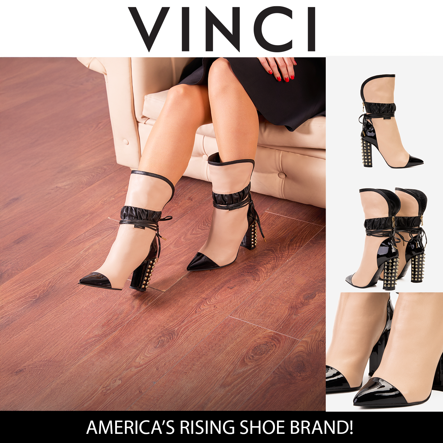 The Lucca Nude Black Leather Mid Calf High Heel Boot Limited Edition - Vinci Leather