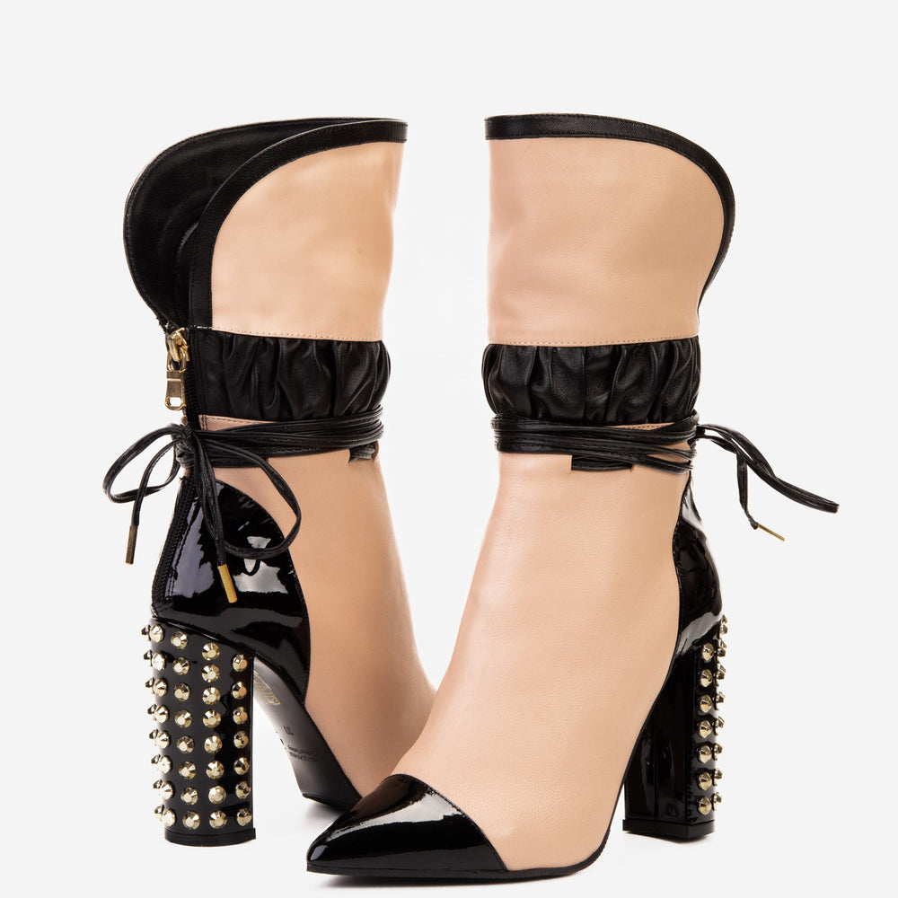 The Lucca Nude Black Leather Mid Calf High Heel Boot Limited Edition - Vinci Leather