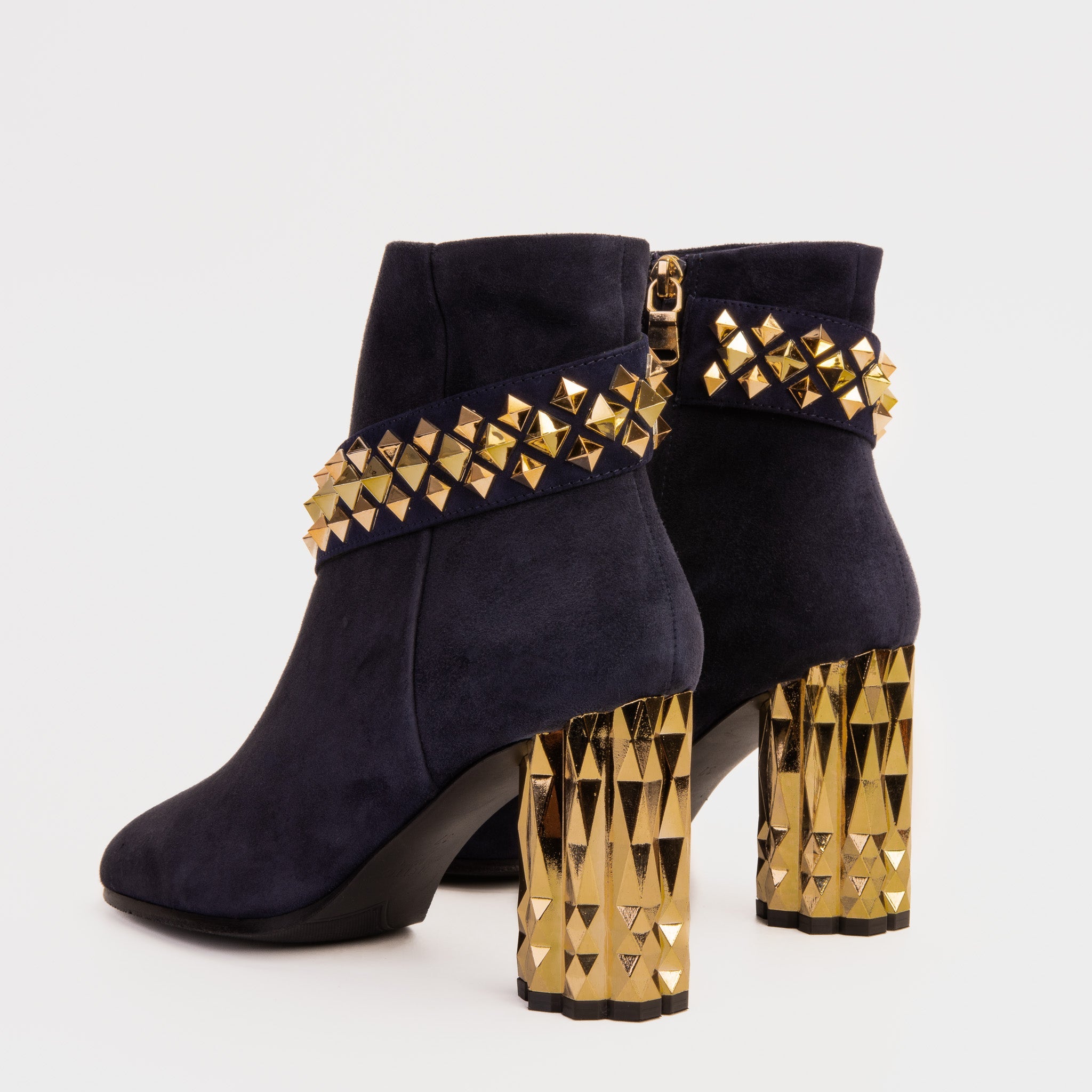 The Metal Navy Suede Leather Block Heel Boot - Vinci Leather