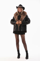 The Duchess Shearling Black Brown Leather Jacket - Vinci Leather