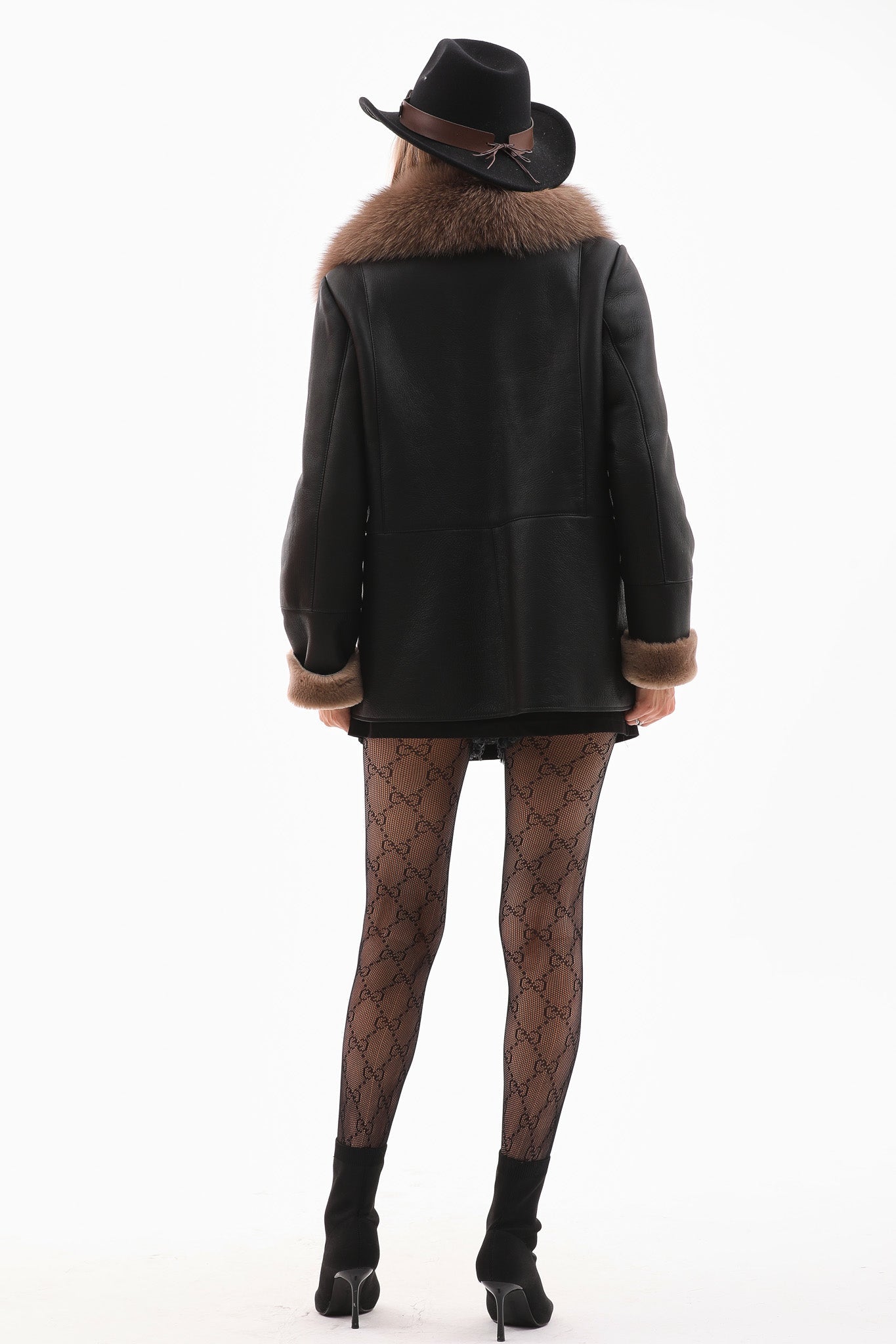 The Duchess Shearling Black Brown Leather Jacket - Vinci Leather