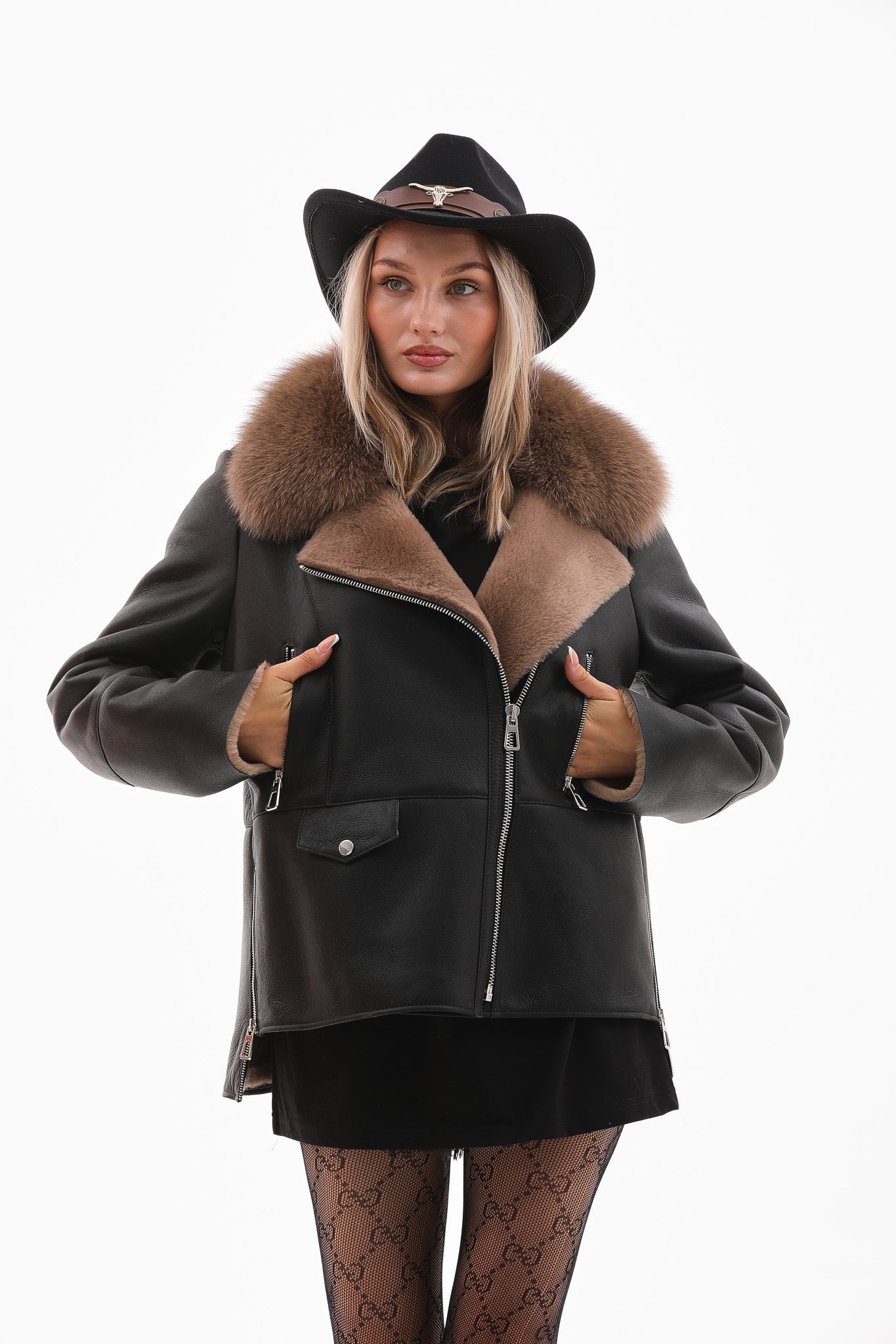 The Duchess Shearling Black Brown Leather Jacket - Vinci Leather