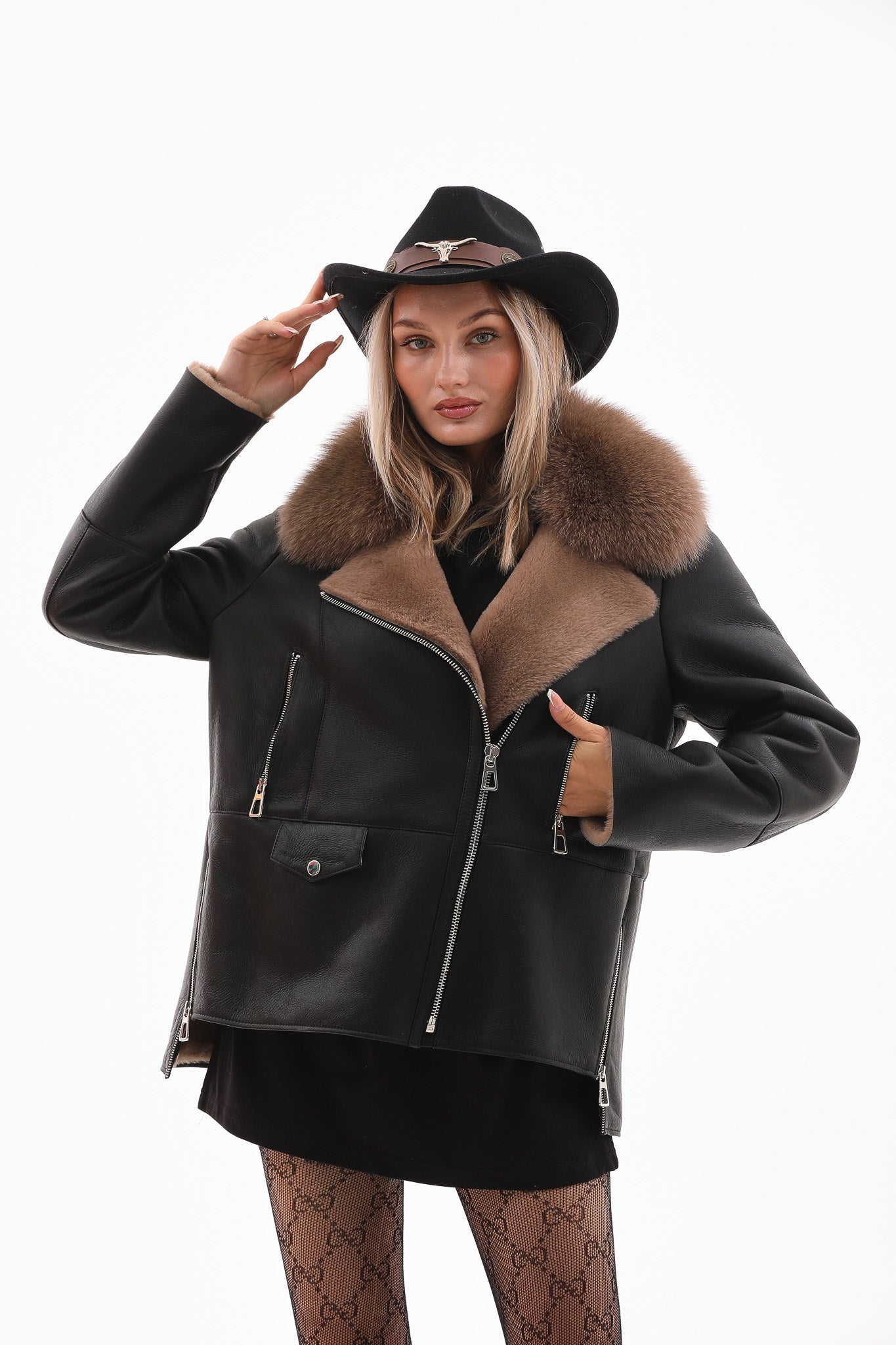The Duchess Shearling Black Brown Leather Jacket - Vinci Leather