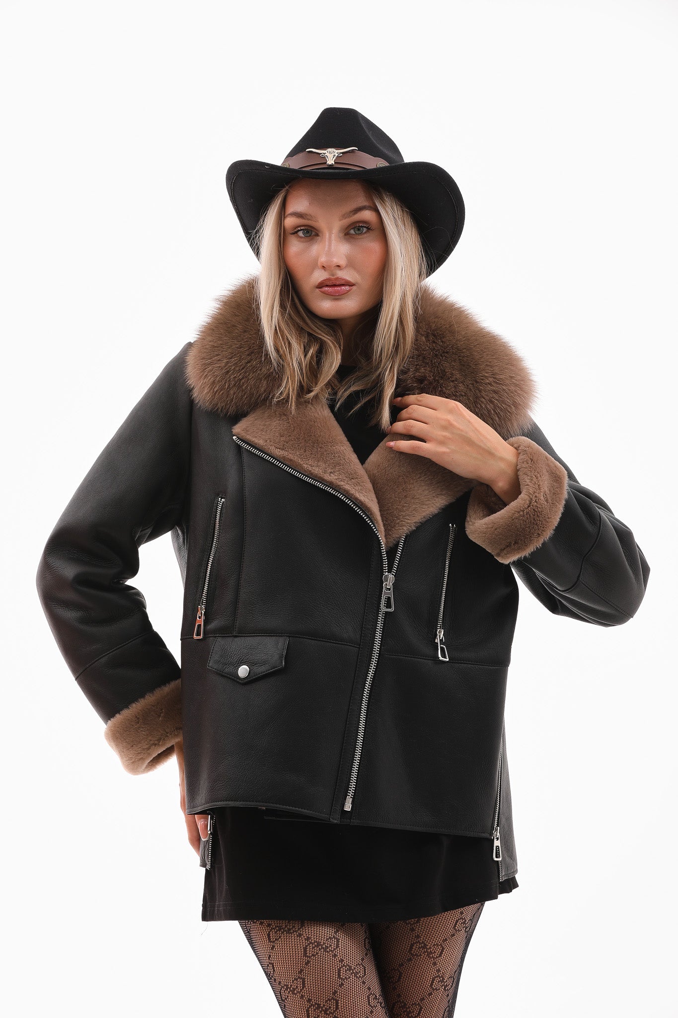 The Duchess Shearling Black Brown Leather Jacket - Vinci Leather