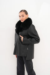 The Duchess Shearling Black Leather Jacket - Vinci Leather