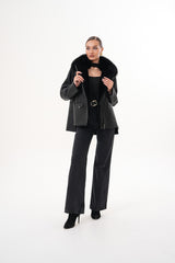 The Duchess Shearling Black Leather Jacket - Vinci Leather