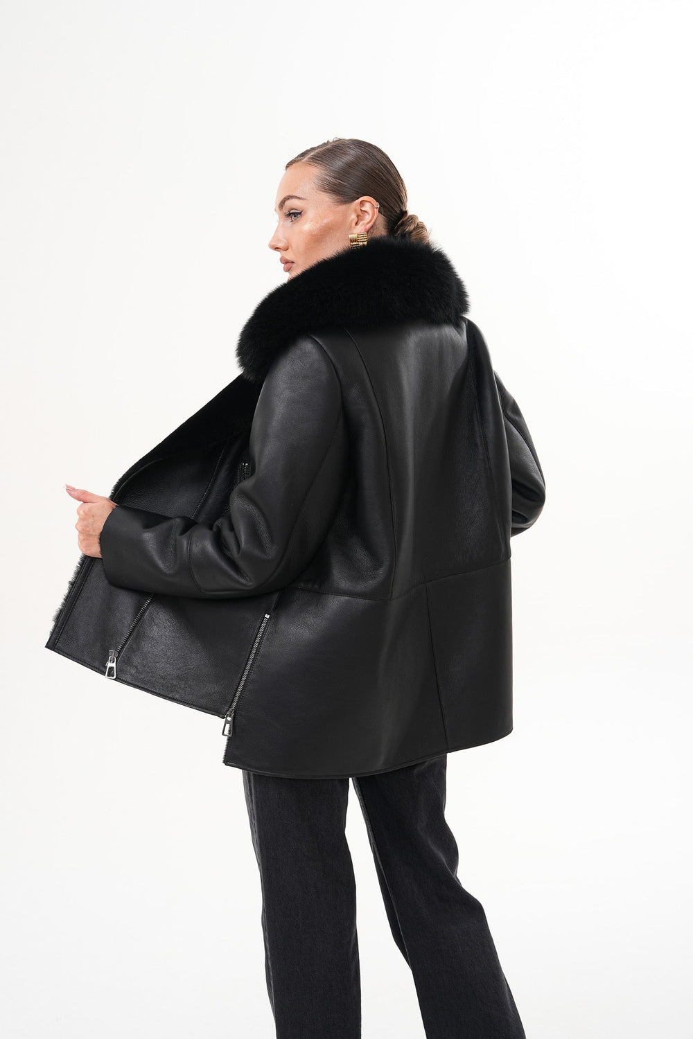 The Duchess Shearling Black Leather Jacket - Vinci Leather
