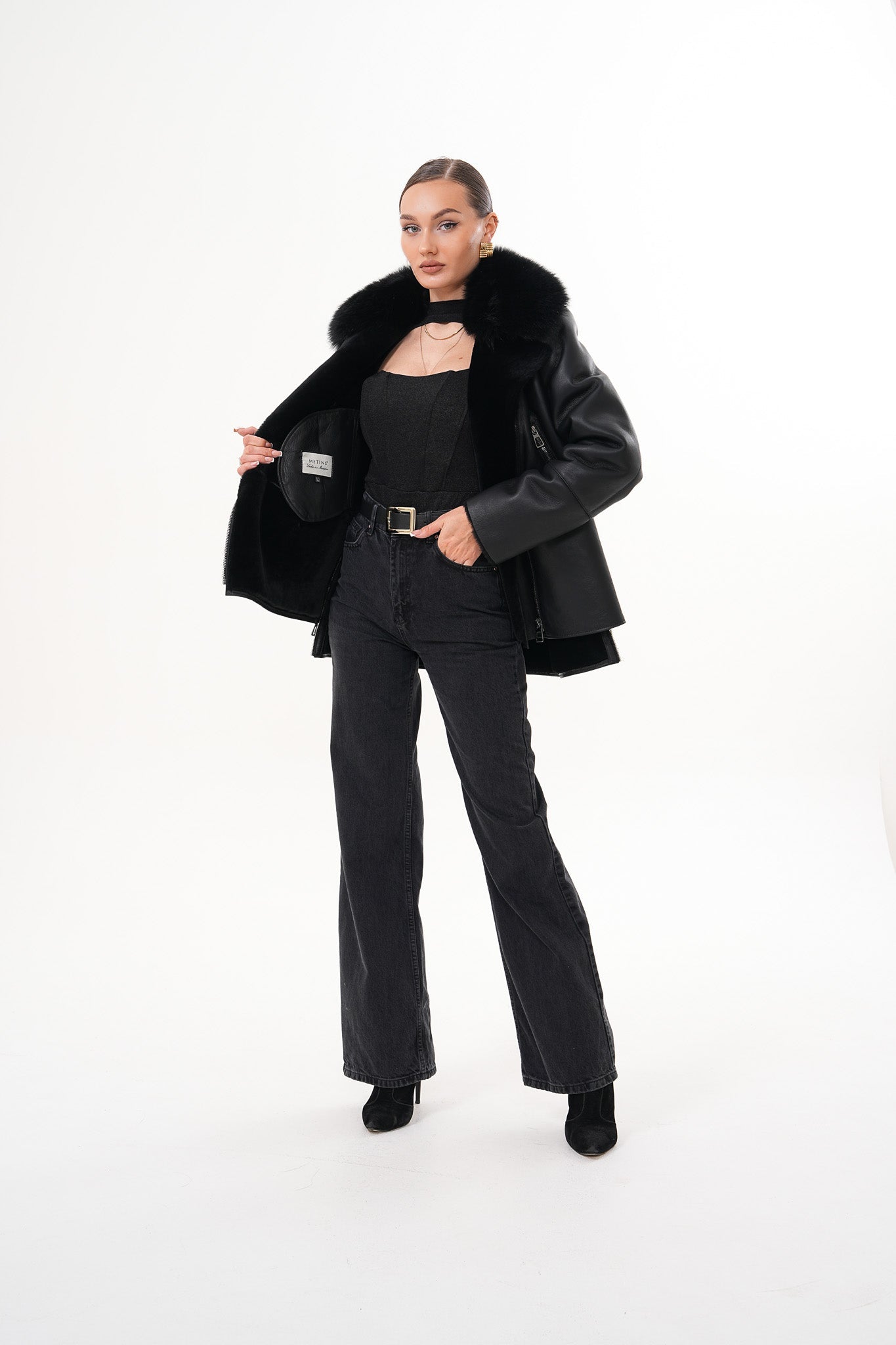 The Duchess Shearling Black Leather Jacket - Vinci Leather